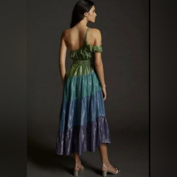 NWT Anthropologie Maeve Ruffled One Shoulder Shimmery Dress - Picture 3 of 9